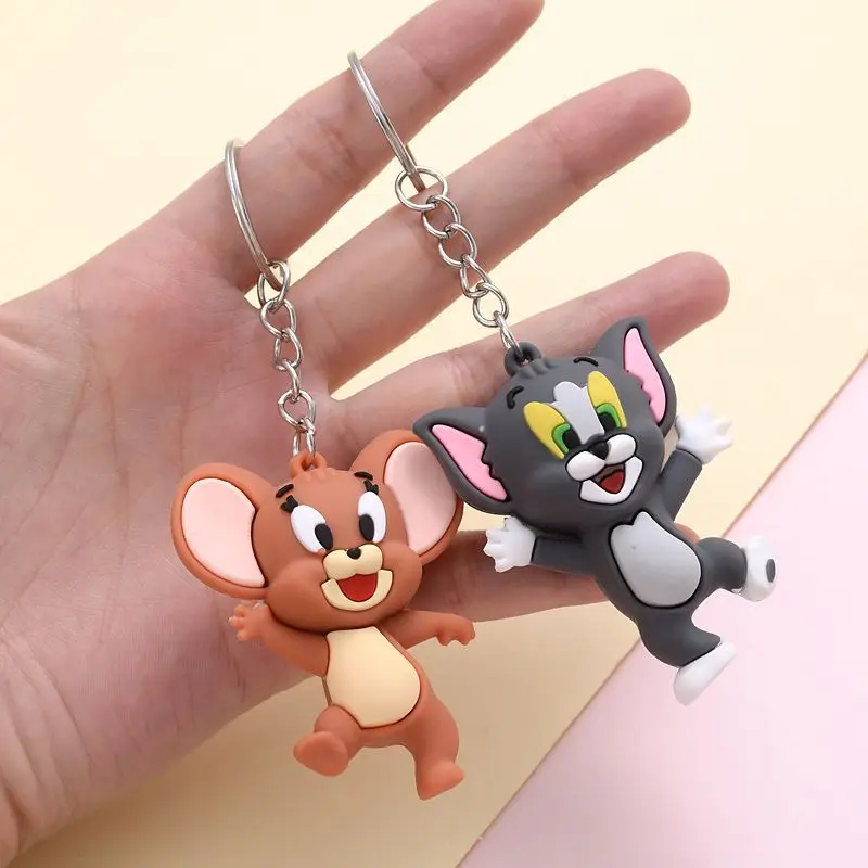 Cute Cat Mouse Keychain Cartoon Keyring Accessories Animal Resin Doll Bag Pendant Trendy Jewelry Gifts Wholesale Car Key Chain