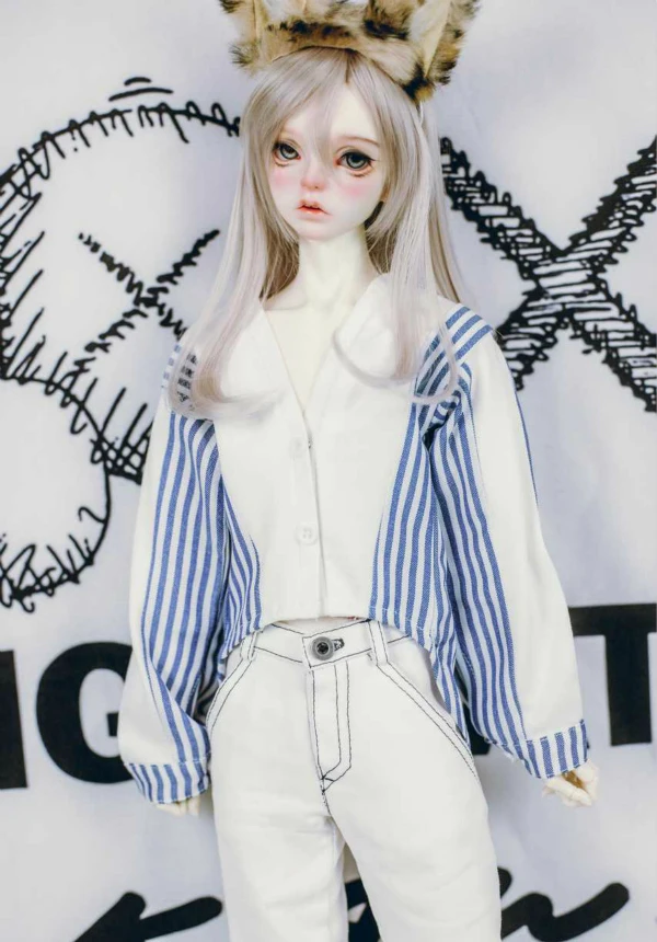 D04-A367 children handmade toy SD17 POPO68 MSD Doll BJD/SD GSC doll Accessories white Casual patchwork irregular cardigan top 1p