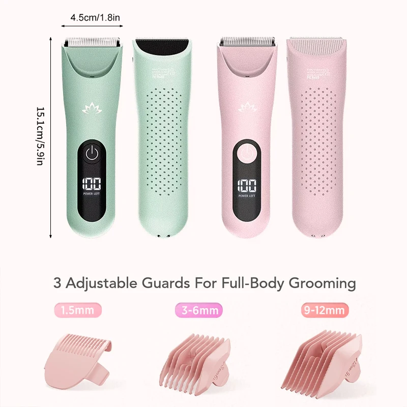 Recortador de bikini para mujer, pelos pubianos, maquinillas de afeitar eléctricas indoloras, afeitadora recargable para mujer, resistente al agua IPX7 para vello corporal (rosa)
