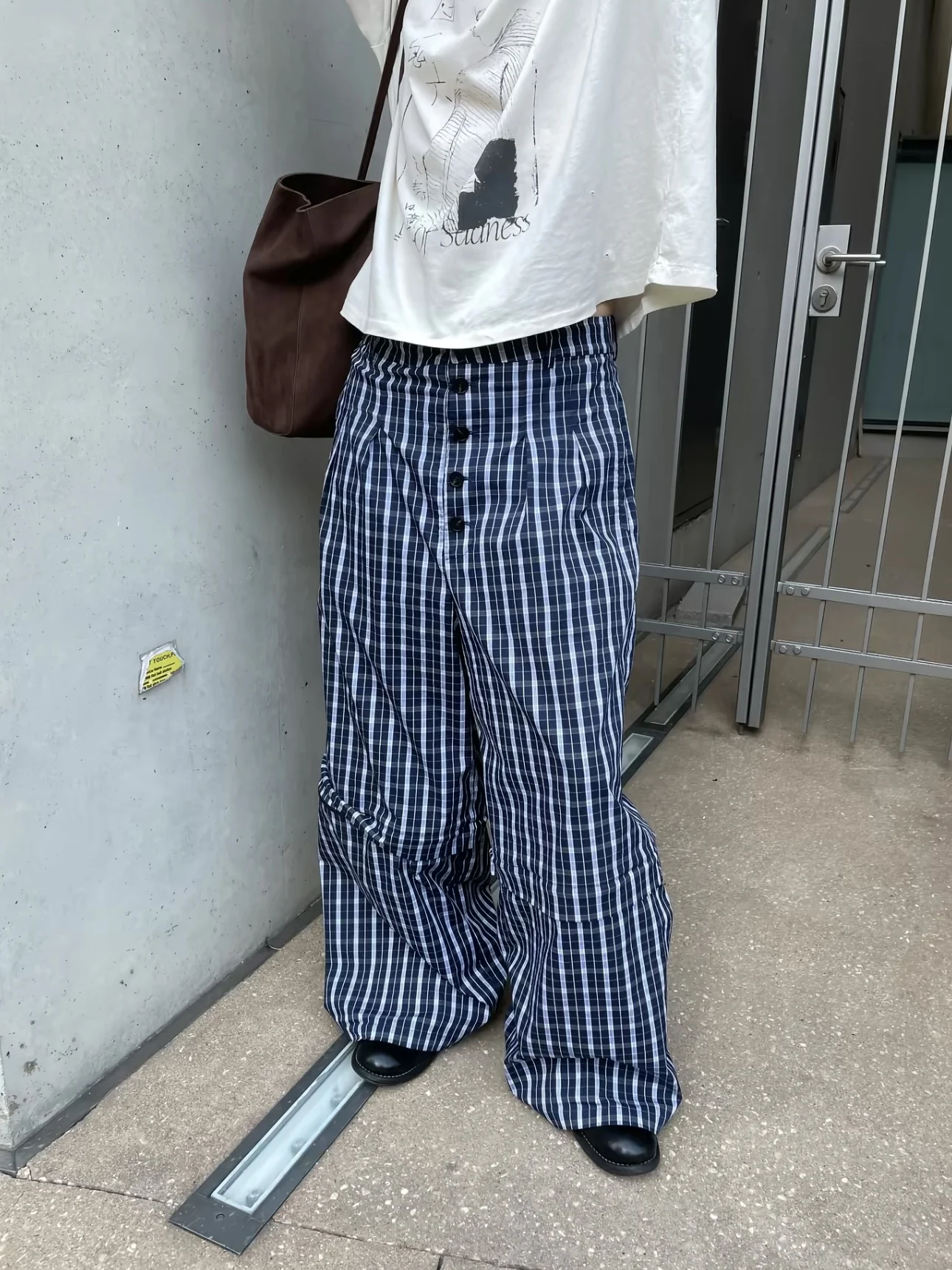 

Loose Wide Leg Casual Pants mid Low Waist for Men And Women Comfortable Lazy Feeling Long Trousers Korean Plaid Multi-Buled