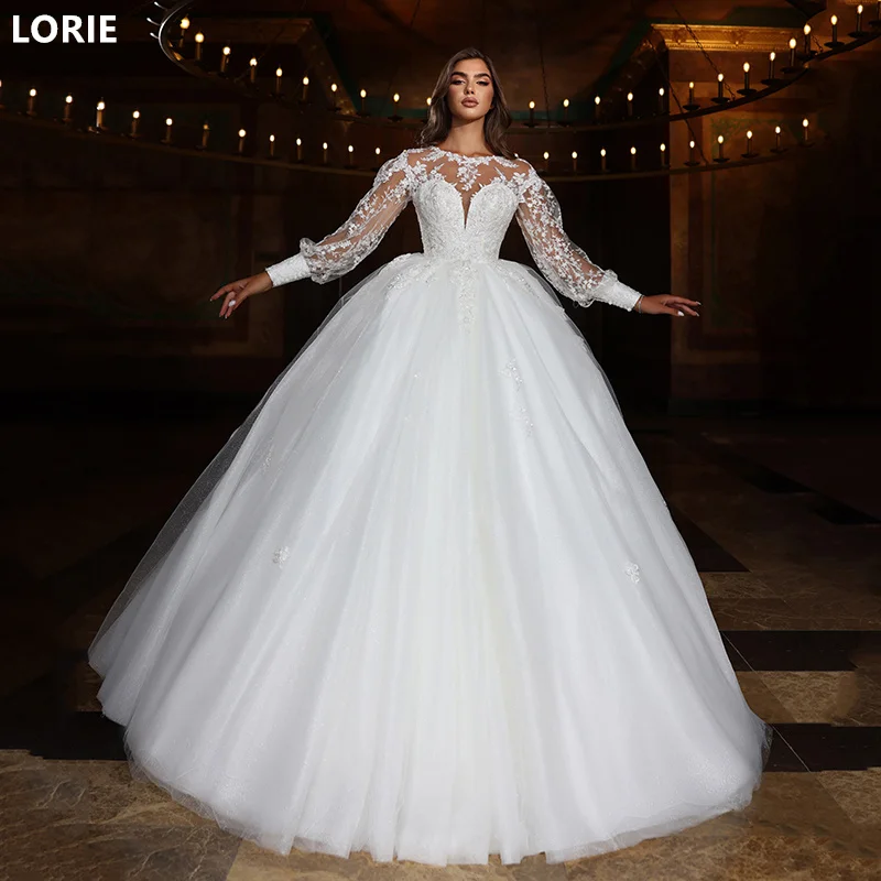 

LORIE A-line Long Sleeves Wedding Dress Applique Backless V-Neck Bride Dresses Elegant V-Neck Wedding Gown Customized