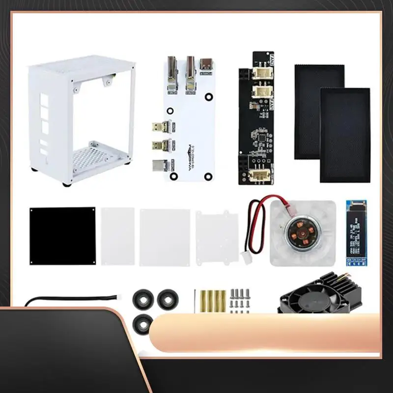 

Для корпуса Raspberry Pi 5, настольного корпуса микротипа с активным охладителем, вентилятором с ШИМ, панель освещения RGB, корпус для ПК Mini Tower