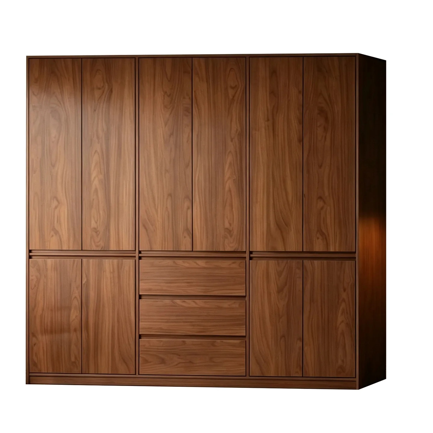 Modern simple black walnut solid wood wardrobe four five six door size apartment with middle drawer bedroom wardrobe