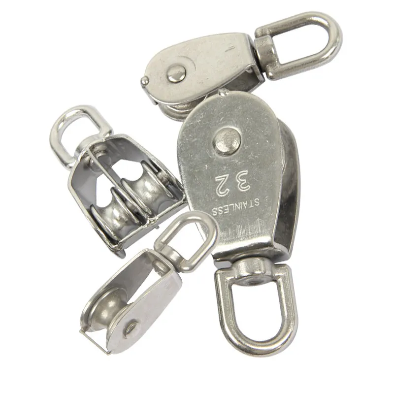 304 Stainless Steel Single Pulley Block M15-M100 Single/Double Wheel Swivel Lifting Rope Pulley Set Wire Rope Lifting Wheel Tool