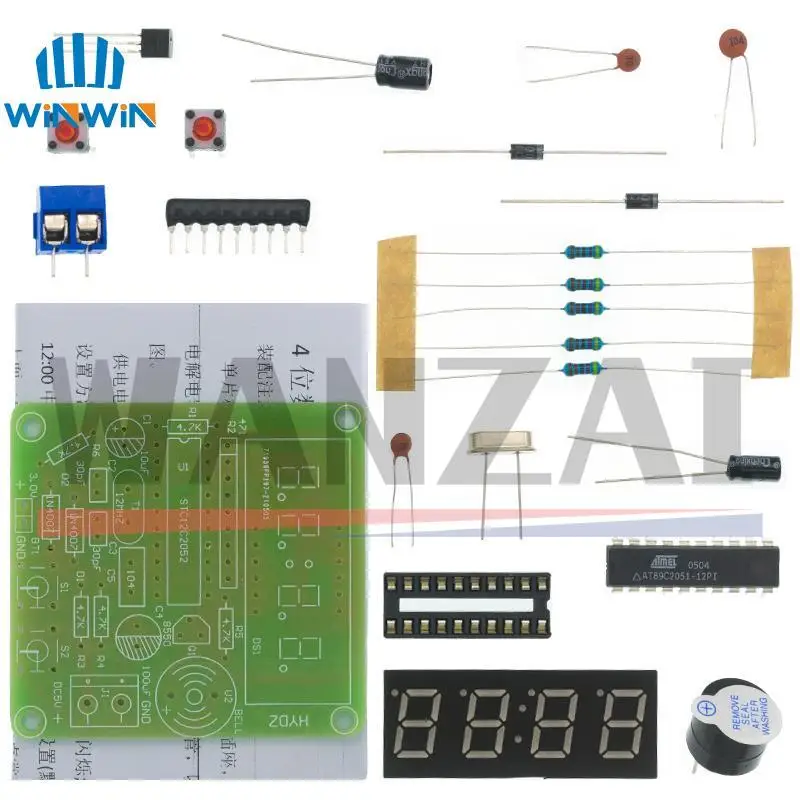 DIY Kits AT89C2051 Electronic Clock Digital Tube LED Display Suite Electronic Module Parts and Components DC 9V-12V