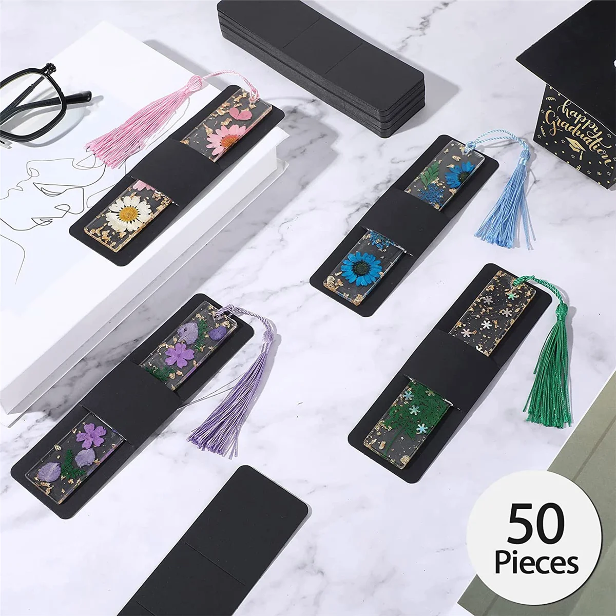 Resina Bookmark Holder Sleeves, DIY Display Cards para Bookmark Embrulho, 5,9x1,8 polegadas, 50 pcs