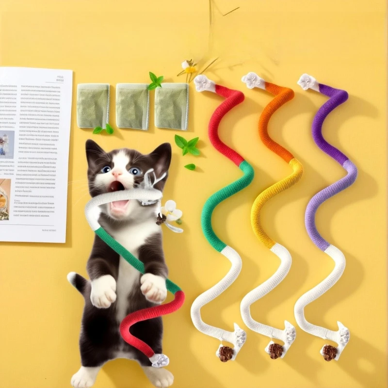 Kätzchen-Spielzeug mit Katzenminze und Silberrebe, Katzen-Kauseil, Neckstab zum Spielen