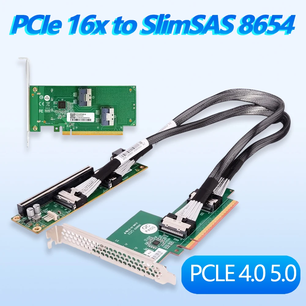

PCIe 4.0 5.0 16x To SlimSAS SFF-8654 Baseplate MCIO Split Card Expansion Adapter Cable GPU Discrete Graphics Card External GPU