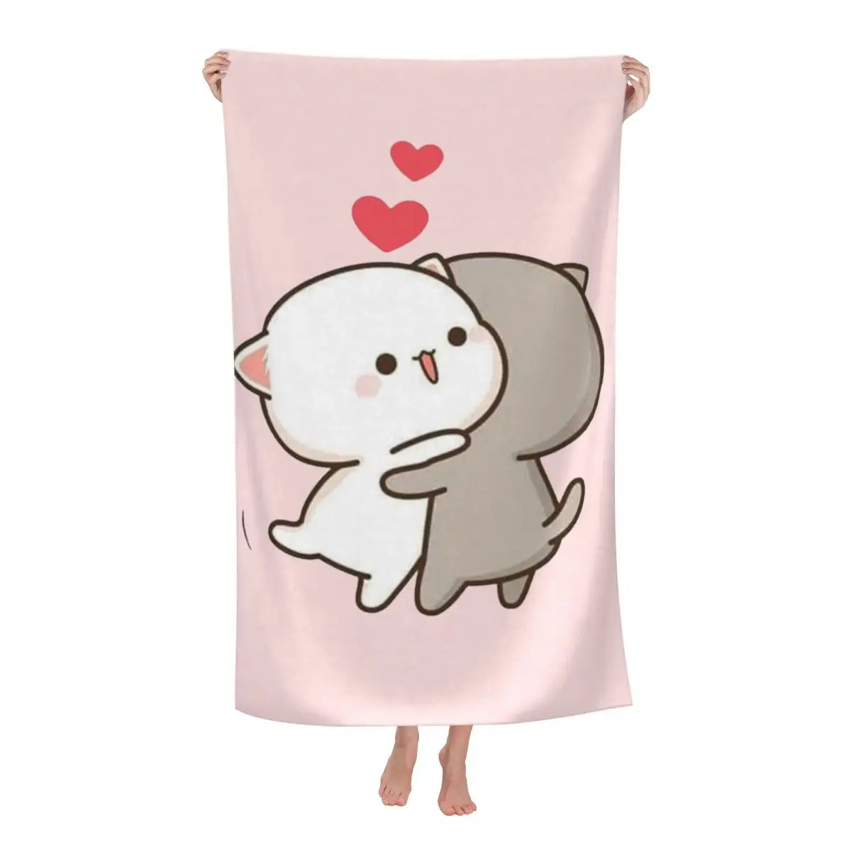 Cute Cartoon Beach Towel Personalized Cute Mochi Cat Breathable Microfiber Bath Towel Home Decor Travel Picnic Women Couple Gift