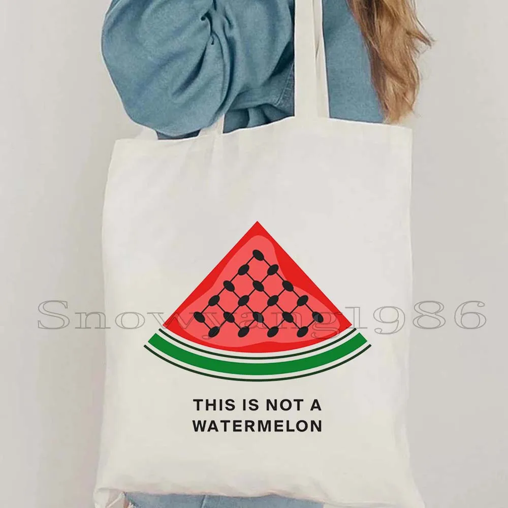 Cute Watermelon Tatreez Embroidery Calligraphy Al Aqsa Mosque Peace Arabic Gifts Quotes Canvas Tote Bag Female Shoulder Handbag