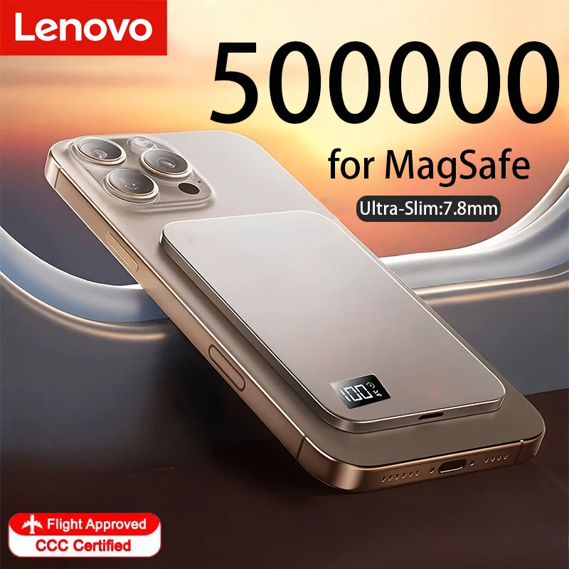 Lenovo 500000mAh 3C Certification Thin Power Bank Ultra For MagSafe Magnetic Wireless Fast Charging Portable Battery Display