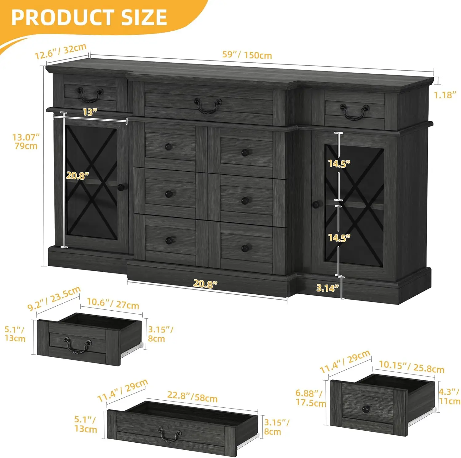 Farmhouse Buffet Cabinet with Storage, 59