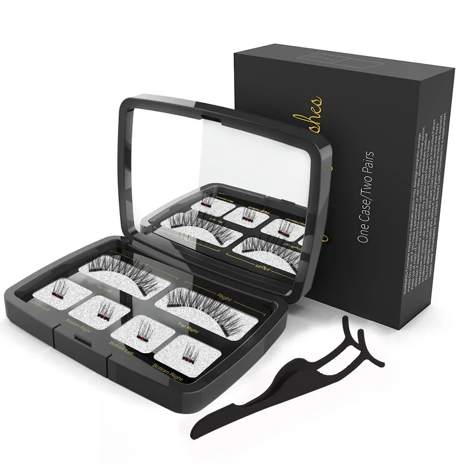 3D Kit de cílios magnéticos, densidade diferente, cílios postiços duplos, reutilizáveis, fáceis de usar, extensão dos cílios falsos, kit de maquiagem