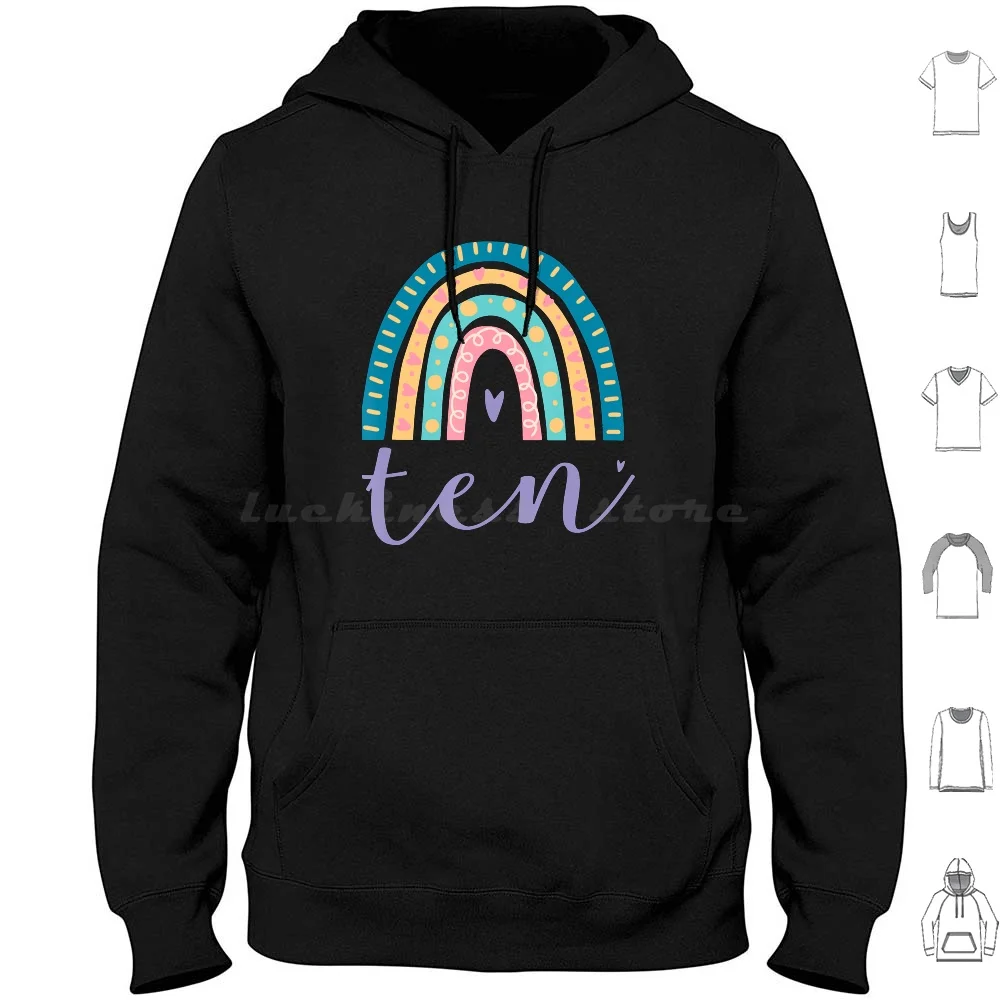 Ten Year Old Rainbow 10th Birthday Gifts For Girls 10 Bday Hoodie Cotton Long Sleeve Ten Year Old 10th Birthday Ten Year