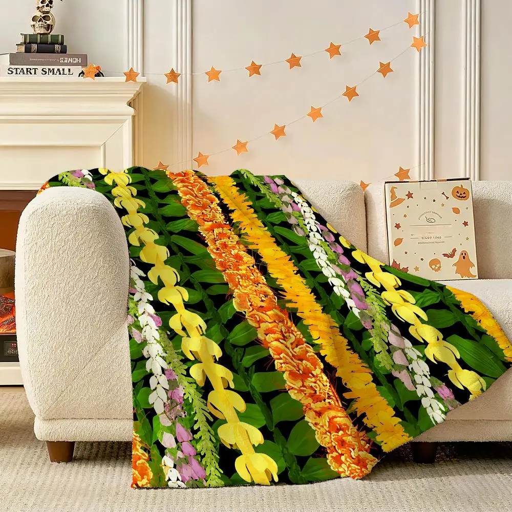 Vertical Floral Garland Set Throw 240g Flannel Blanket Lightweight Soft Skin-friendly Summer Thin Throw Blanket
