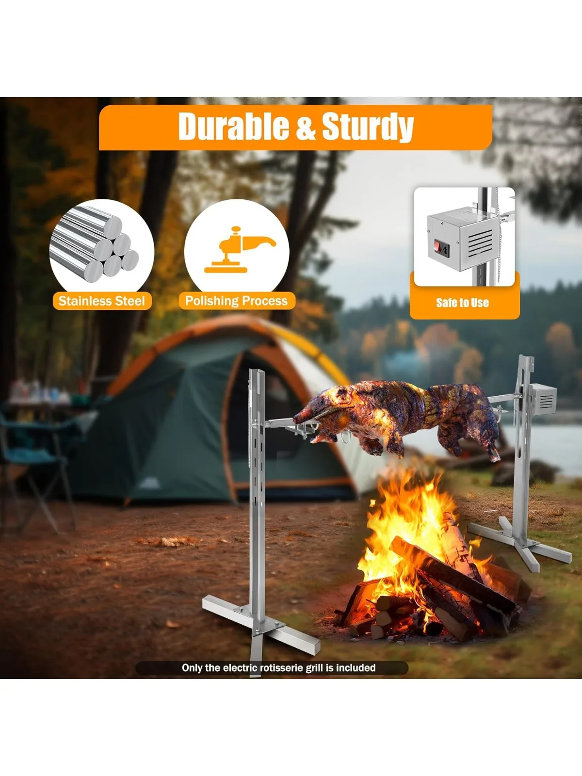 

Automatic BBQ Rotisserie Grill Kit Universal Roaster Stand Height Adjustable for Outdoor Activities Wilderness Camping