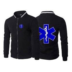 2023 New Men EMT Paramedic Emergency Medical Spring Autumn Casual Hight Quality Simple Hot Sale Six-color Zipper Round Neck Top