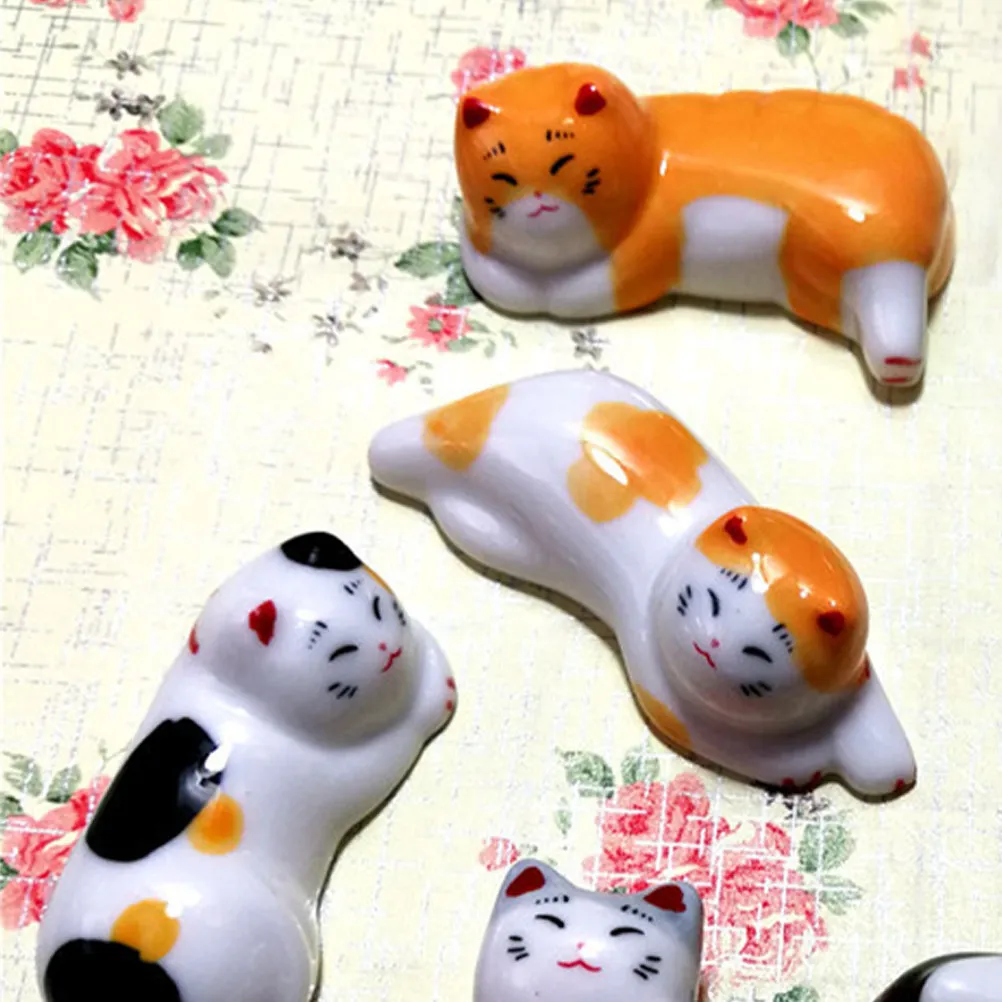 5 Pcs Ceramic Chopstick Rest Chopsticks Holder Rests Holders Cat Pattern Storage Rack