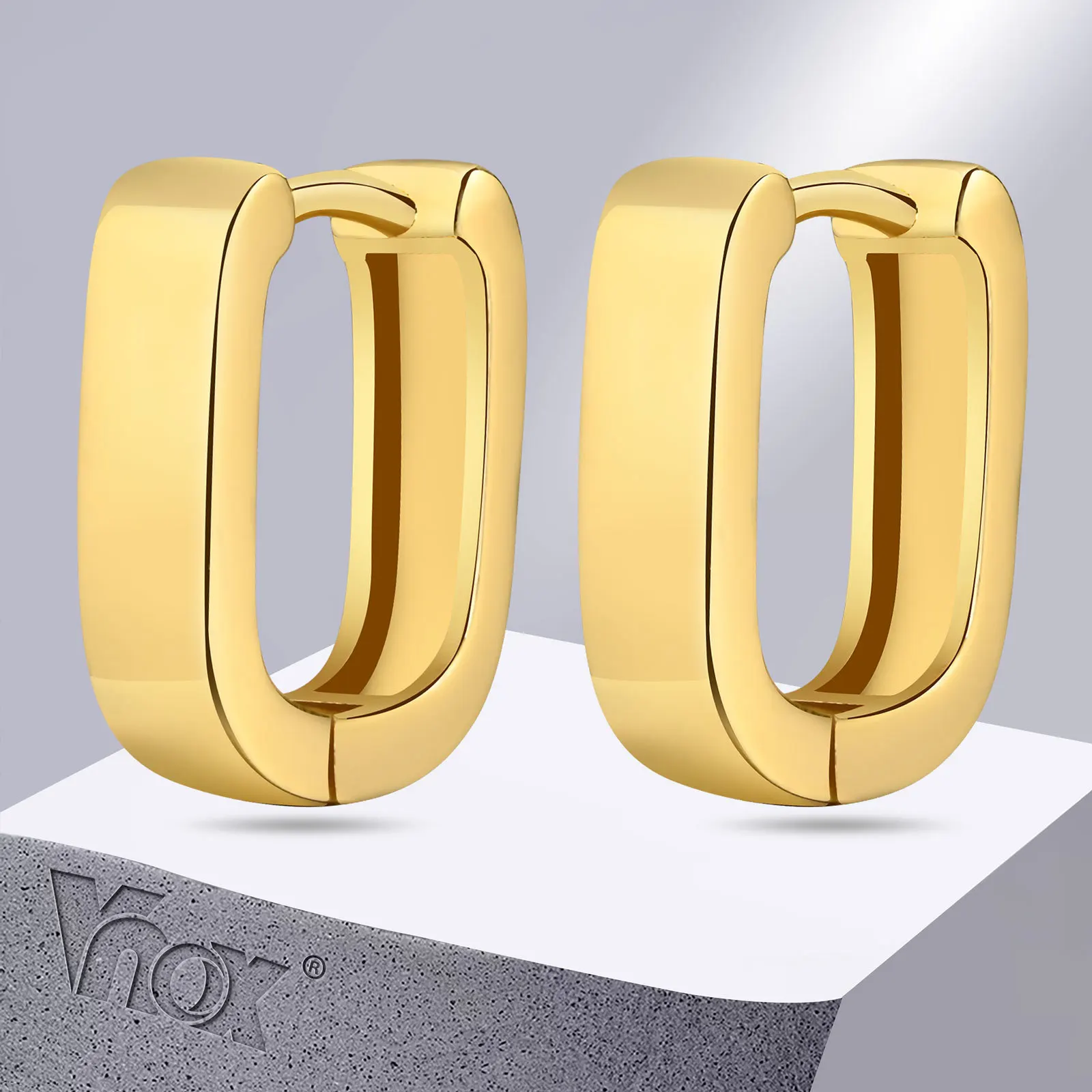 

Vnox Small Women Hoop Earrings, Gold Plated Geometric Rectangle Square Hoops, Minimalist Simple Tiny Copper Huggies Jewelry