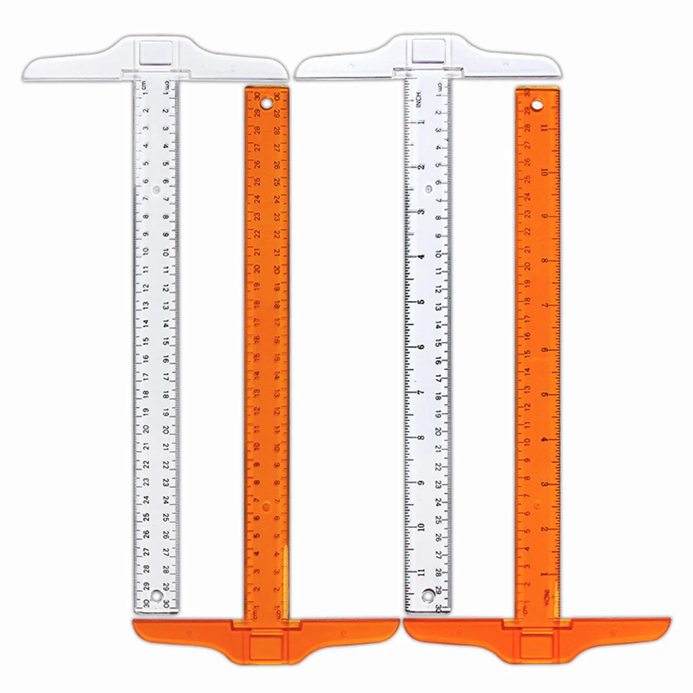 

2pcs T-Square Drafting Measuring Orange Metric Plastic Ruler Double Side Architects Precision Plastic Instruments