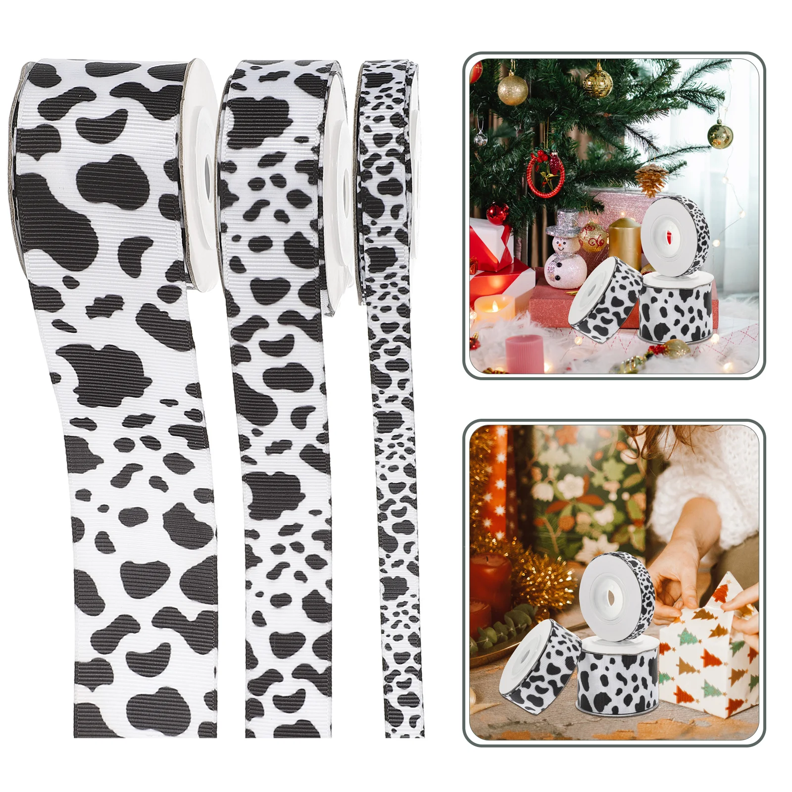 

1 set Cow Pattern Polyester Ribbon Diy Decorative Wrapping Webbing Heat Transfer Printing Gift Accessories Multi-Function Bow