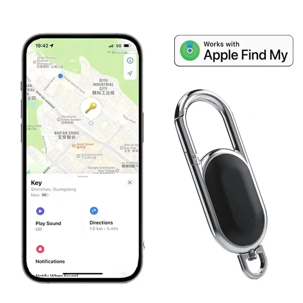 Anti-lost GPS airtag Smart Carabiner key chain Keyring with Find My tracker to attach Car key chain fob for use on Apple ios - view 6