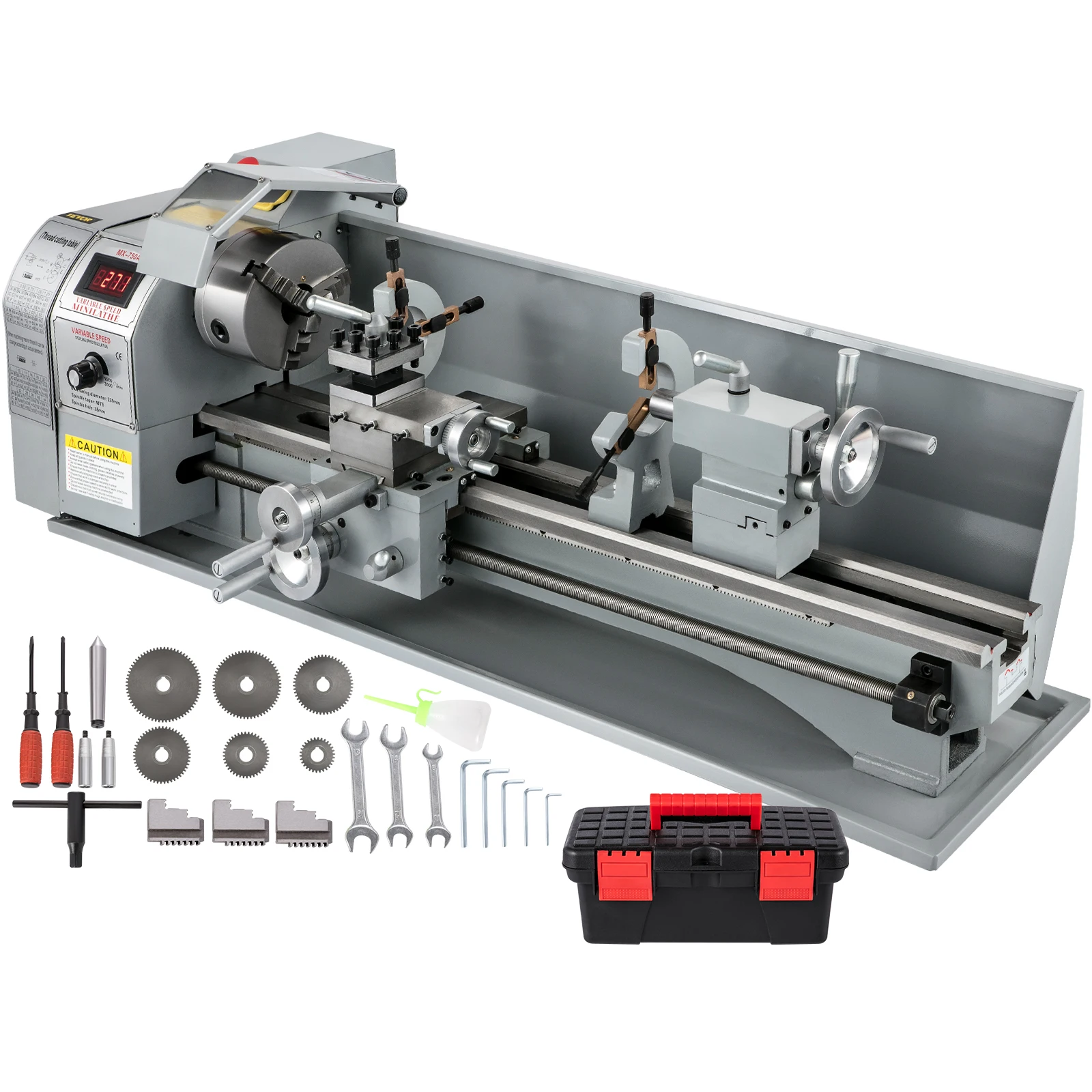 VEVOR Mini Metal Lathe Machine 8.7x29.5 inch / 220x750MM 1100W Infinitely Variable Speed LED for Counter Face Turning Driling