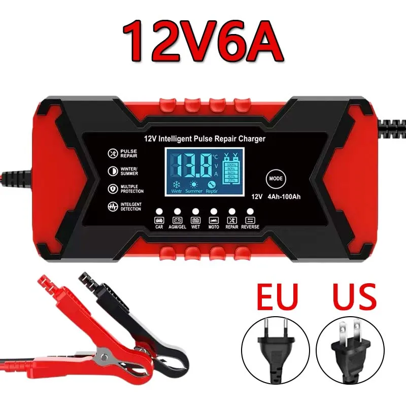 

Автомобильное зарядное устройство 12 В 6 А с импульсным ремонтом ЖК-дисплея, умная быстрая зарядка AGM, гелевое свинцово-кислотное зарядное устройство для авто мотоцикла