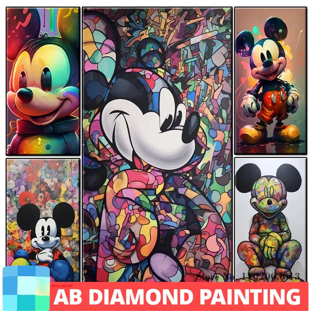 AB Northern Lights Gambar berlian imitasi Dekorasi Rumah grafiti Kit bor penuh 5D lukisan berlian Mickey Mouse seni berlian Disney Cahaya Utara