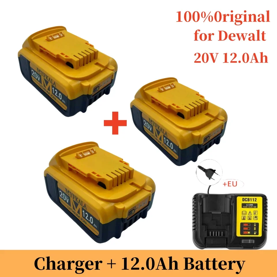 Bateria de íon de lítio de substituição 20v dcb200 12000mah para dewalt dcb205 dcb201 dcb203 bateria de ferramenta elétrica 20 volts max com carregador