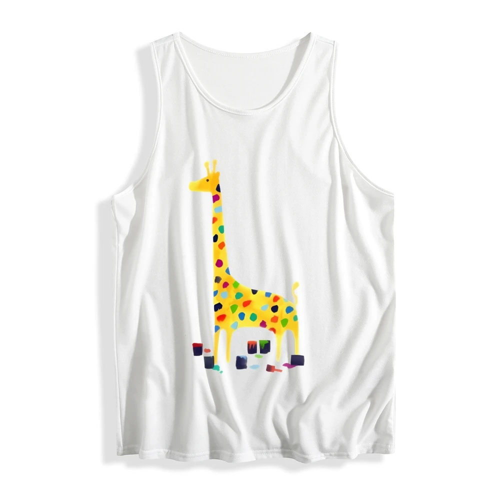 เสื้อกล้ามยีราฟสีสันสดใส กราฟิกสัตว์ขี้เล่น ฤดูร้อน ลำลอง หลวม แขนกุด สนุกสนาน ทันสมัย ​​เสื้อผ้าที่สะดวกสบาย