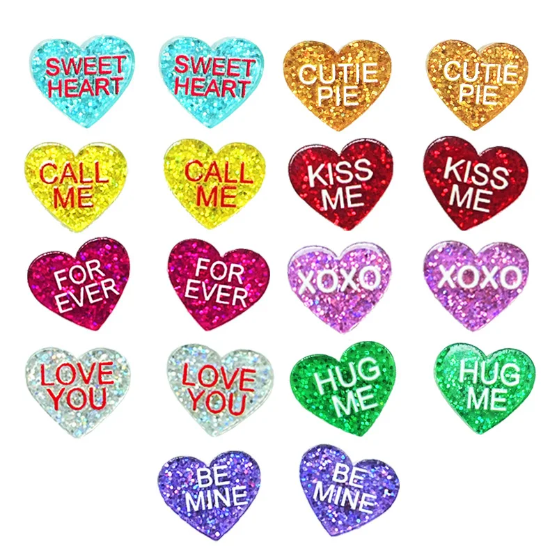 Valentine's Day Rose Red Love Text Heart Earrings 