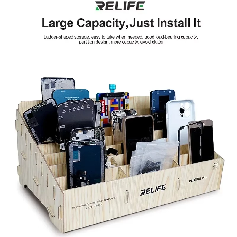 RELIFE RL-001B Pro Mobile Phone Storage Box Office Classroom 24 Grid Placement Rack Wooden Multi-grid Mobile Phone Storage Box