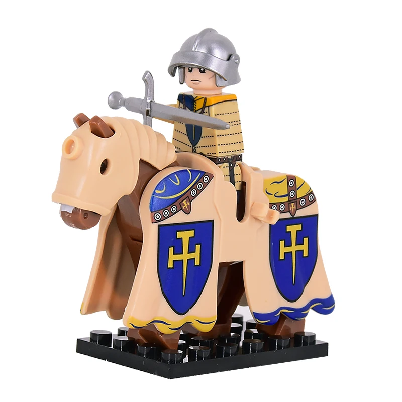 MOC-décennie s de construction chevaliers médiévaux, guerre des poubelles, chevaux de guerre, figurines d'action, briques de combat, jouets pour enfants, cadeaux