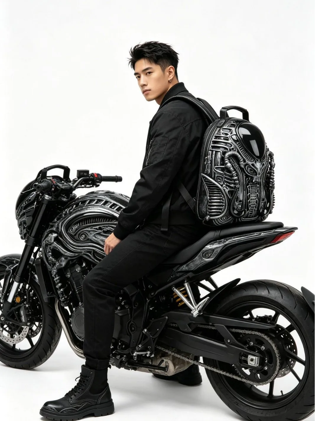 Y2K 3D Alien Shape Backpack Women's Men's Punk Motorcycle Style Scholl Bag Unisex Large capacity Street Cyberpunk Party Bag