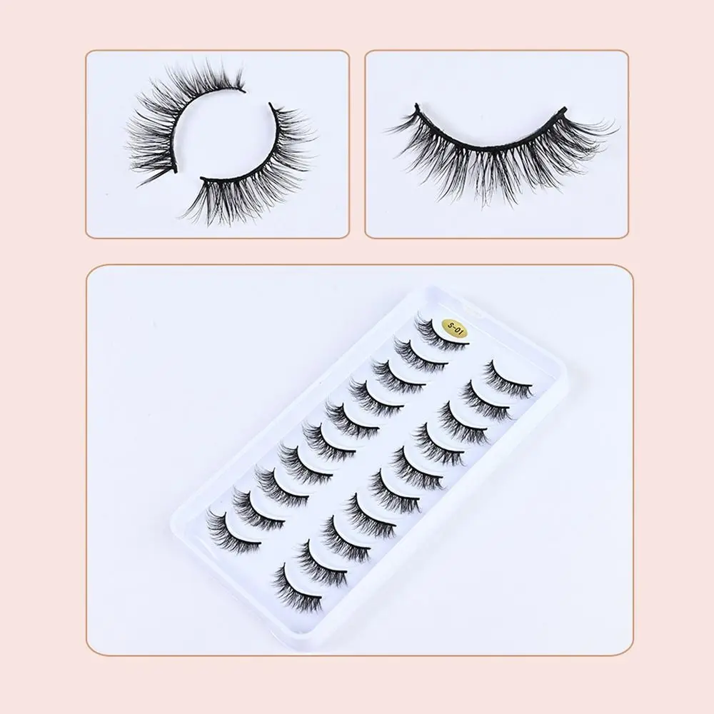 5 Pairs Eyelash Extension 3D Mink Eyelashes Black Stem Natural Thick Makeup Tool Chemical Fiber Volume Dramatic