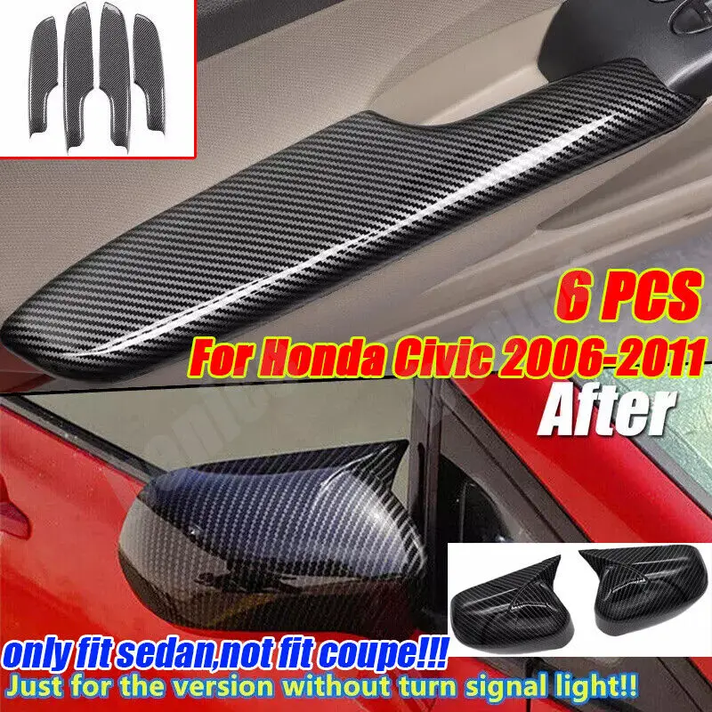

6X крышка бокового зеркала из углеродного волокна, дверной подлокотник, крышка панели для Honda Civic 06-11