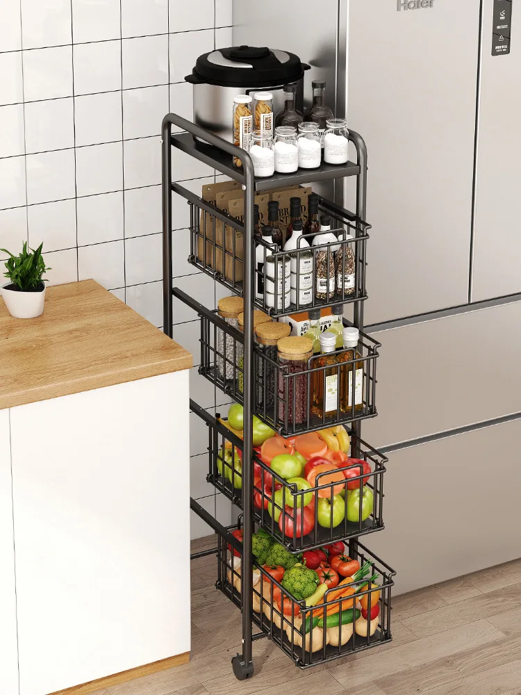 

Pull-out Kitchen Splints Storage Rack Landing Multilayer 25cm-30cm Narrow Slit Removable Kitchen Organizer and Storage