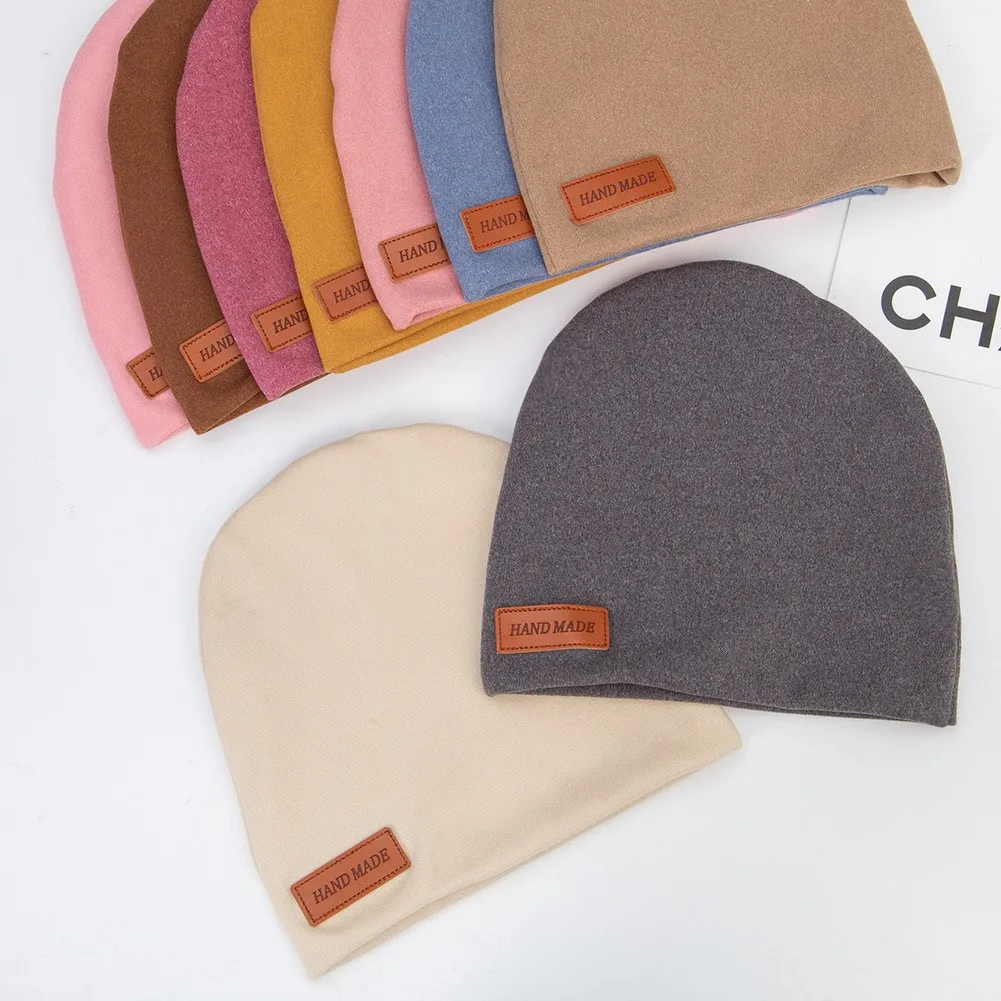 2Pcs/Lot Faux Cashmere Baby Turban Hats Scarf Set Newborn Kids Leather Stick Winter Double Layers Caps Bonnets Fashion Headwraps 5