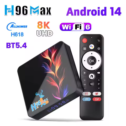 H96 MAX H618 Hope Android 14 TV Box 4GB 32GB/128GB Storage 8K UHD WiFi6 BT5.4 Set Top Box with Voice Remote Media Player
