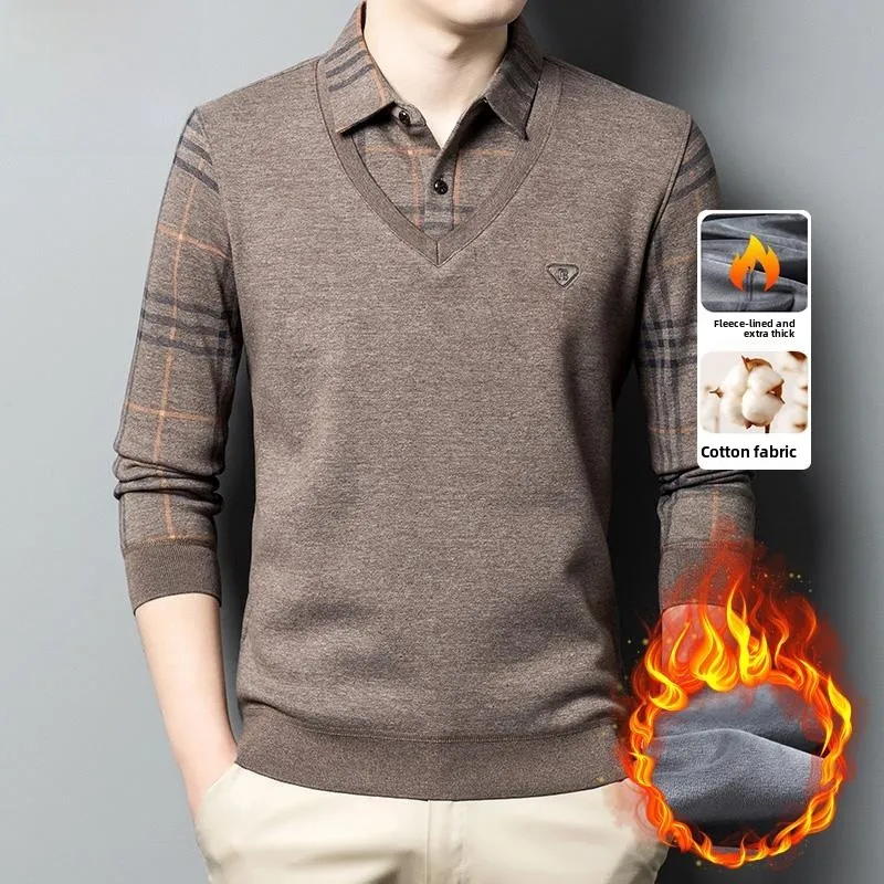 

Мужской вязаный свитер Pierre Cardin с флисовой подкладкой, утолщенный, с воротником-стойкой, теплый, для делового и повседневного стиля, зимний, с длинным рукавом, круглый вырез