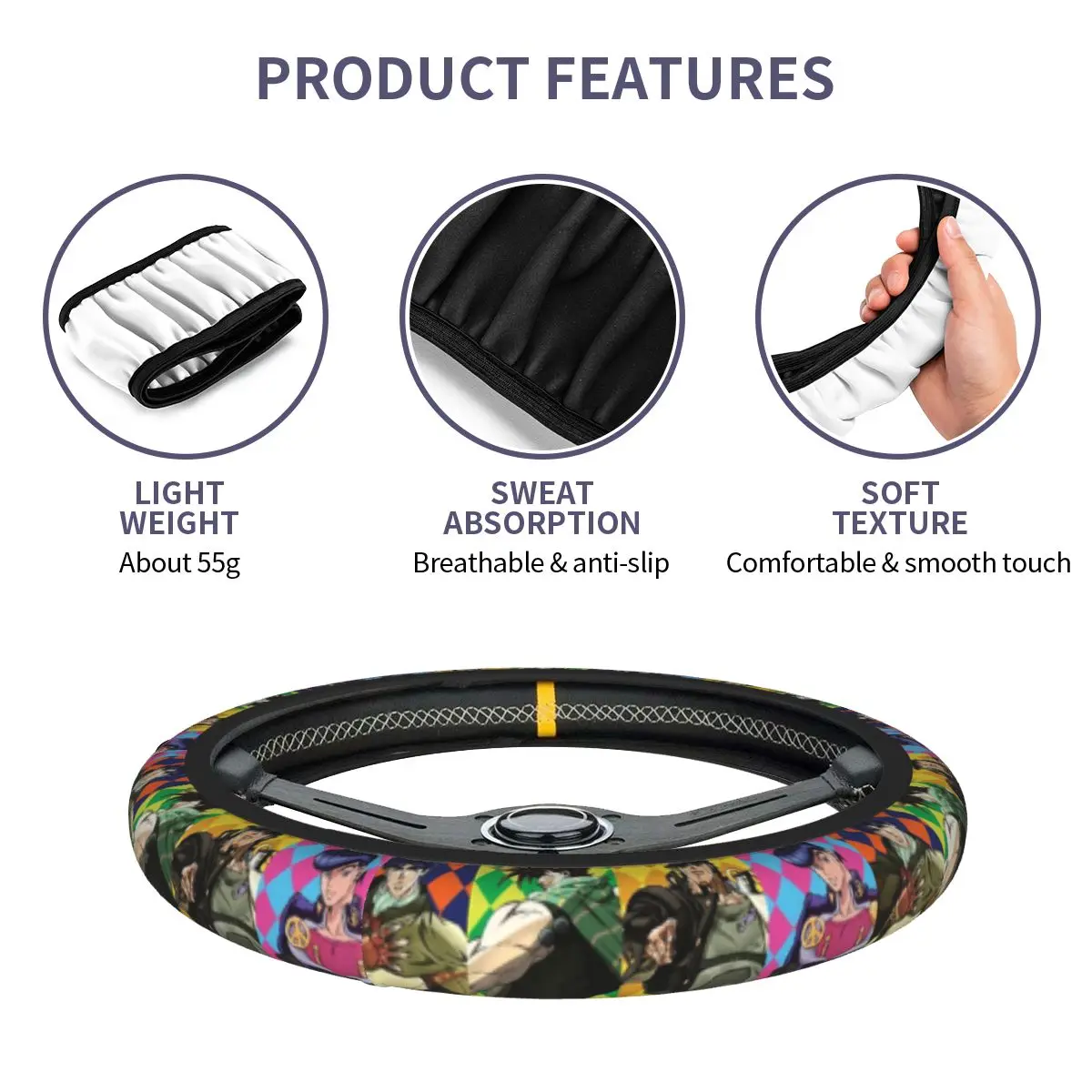 Joseph Joestar Car Steering Wheel Cover Anti-slip Anime Auto Steering Wheel Protector Car Accessories