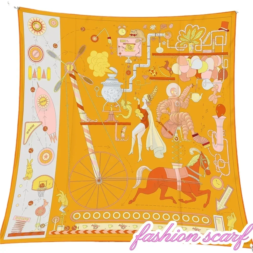 Globo de carruaje salvaje europeo de 90CM, bufanda de seda decorativa de sarga de 90cm, chal para aire acondicionado, bufanda cuadrada grande, bufanda envolvente para el pecho