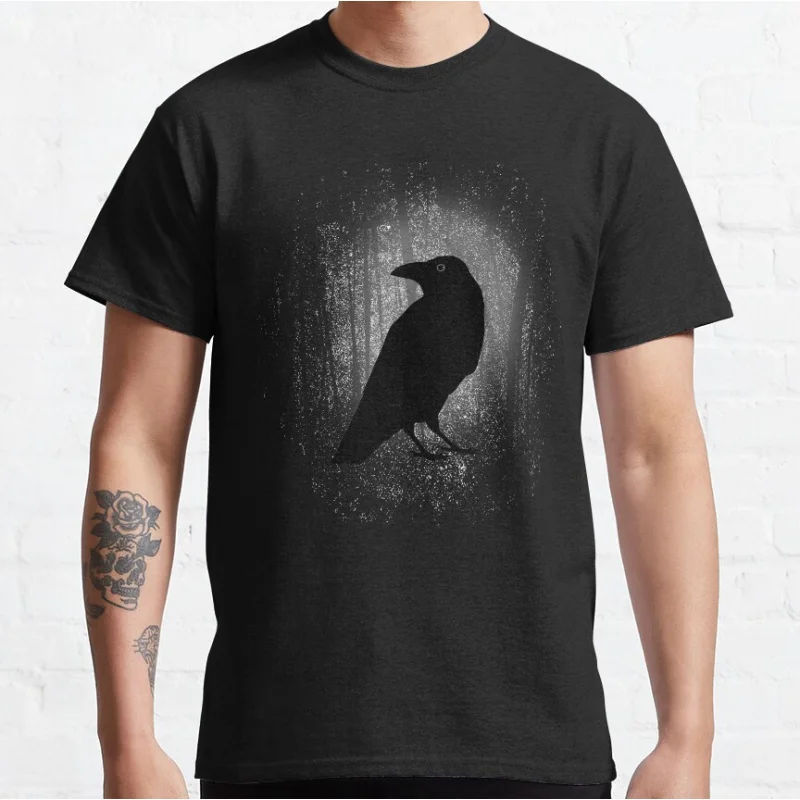 

Gothic Raven In Moonlight Forest Valhalla Viking style Norse Mythology Graphic T Shirts large size Adult tops