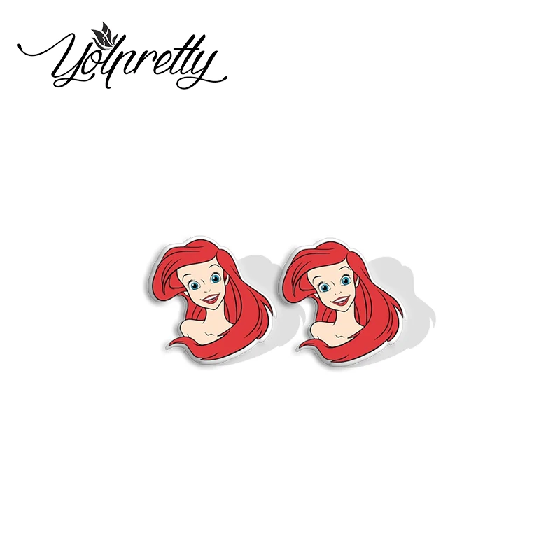 2024 New Ariel Princess Little Mermaid Fairy Stories Epoxy Handcraft Acrylic Stud Earrings