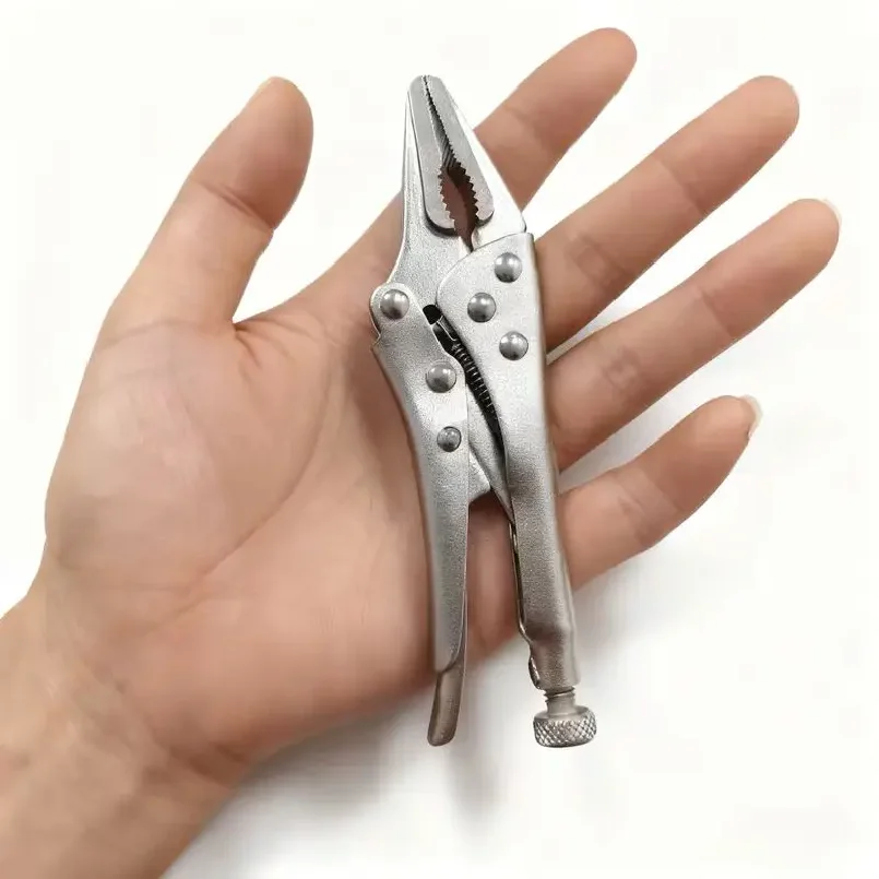 5-Inch Heavy-Duty Mini Sharp-Nose Pliers - Adjustable Height, Non-Slip Grip, Compact & Sturdy Metal Clamping Tool