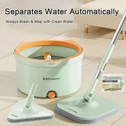 Rotating Squeeze Mop with Bucket Set with 4 Replaceable Mop Pads 360°Cean Microfiber Lazy Floor Window Household Cleaning Mops