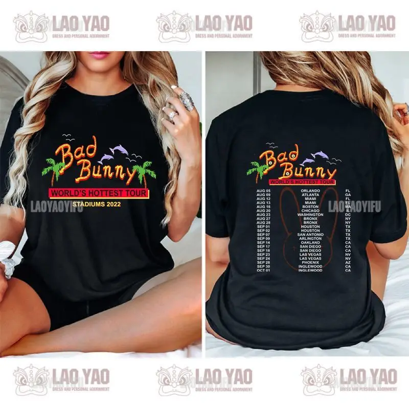 Rapper Bad Bunny Printed T-shirt Girl Men Hip Hop Vintage Short Sleeve Oversized Casual Harajuku T-shirt Y2K