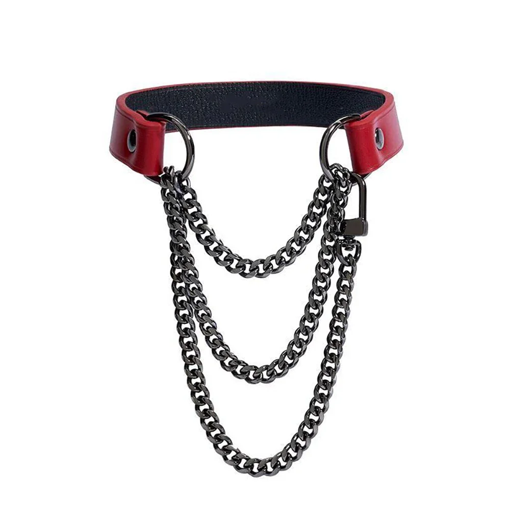 

Black PU Leather Choker Collar For Women, Adjustable Handmade HiphopTriple-Layer Slip Chain Necklace Fashion Jewelry Necklace