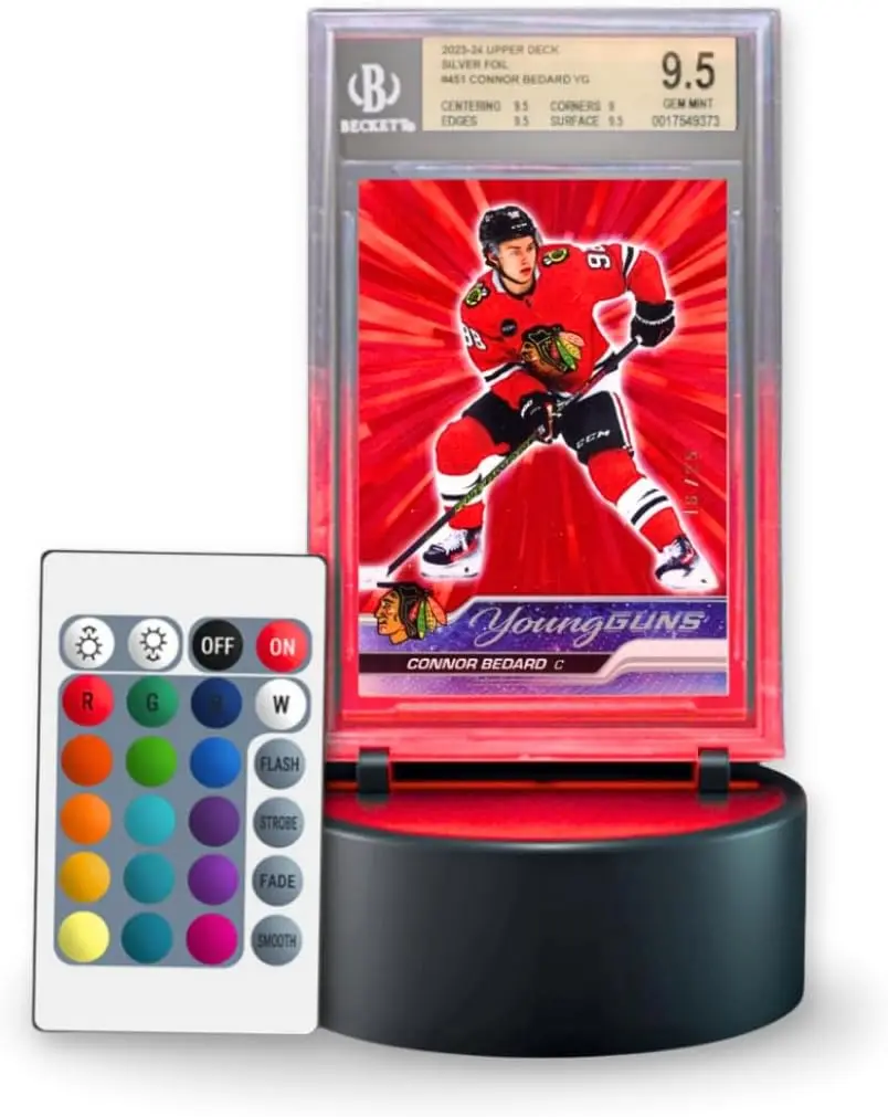 

LED Sports Card Display Stand with Color-Changing Remote for Graded Slabs and Top Loaders